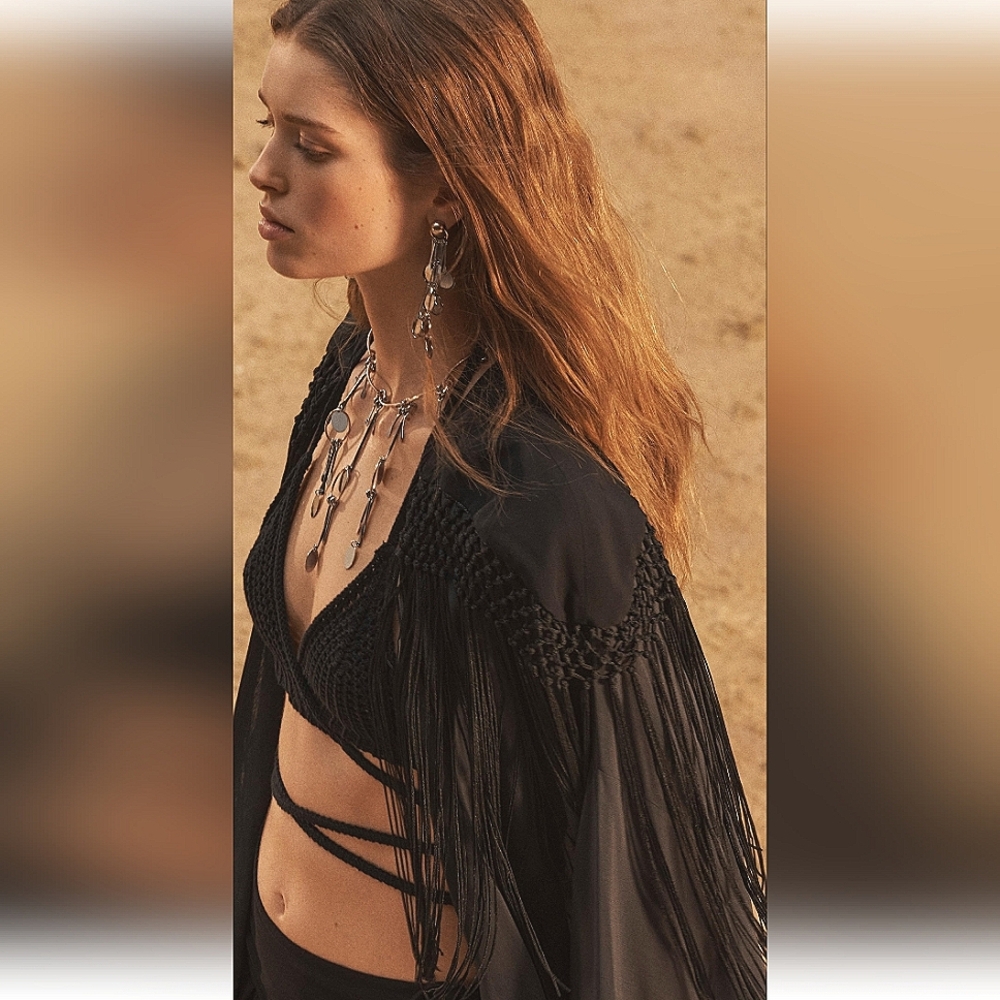 ZARA LIMITED EDITION STONE FRINGE KIMONO✨️✨️✨️ - Picture 6 of 10